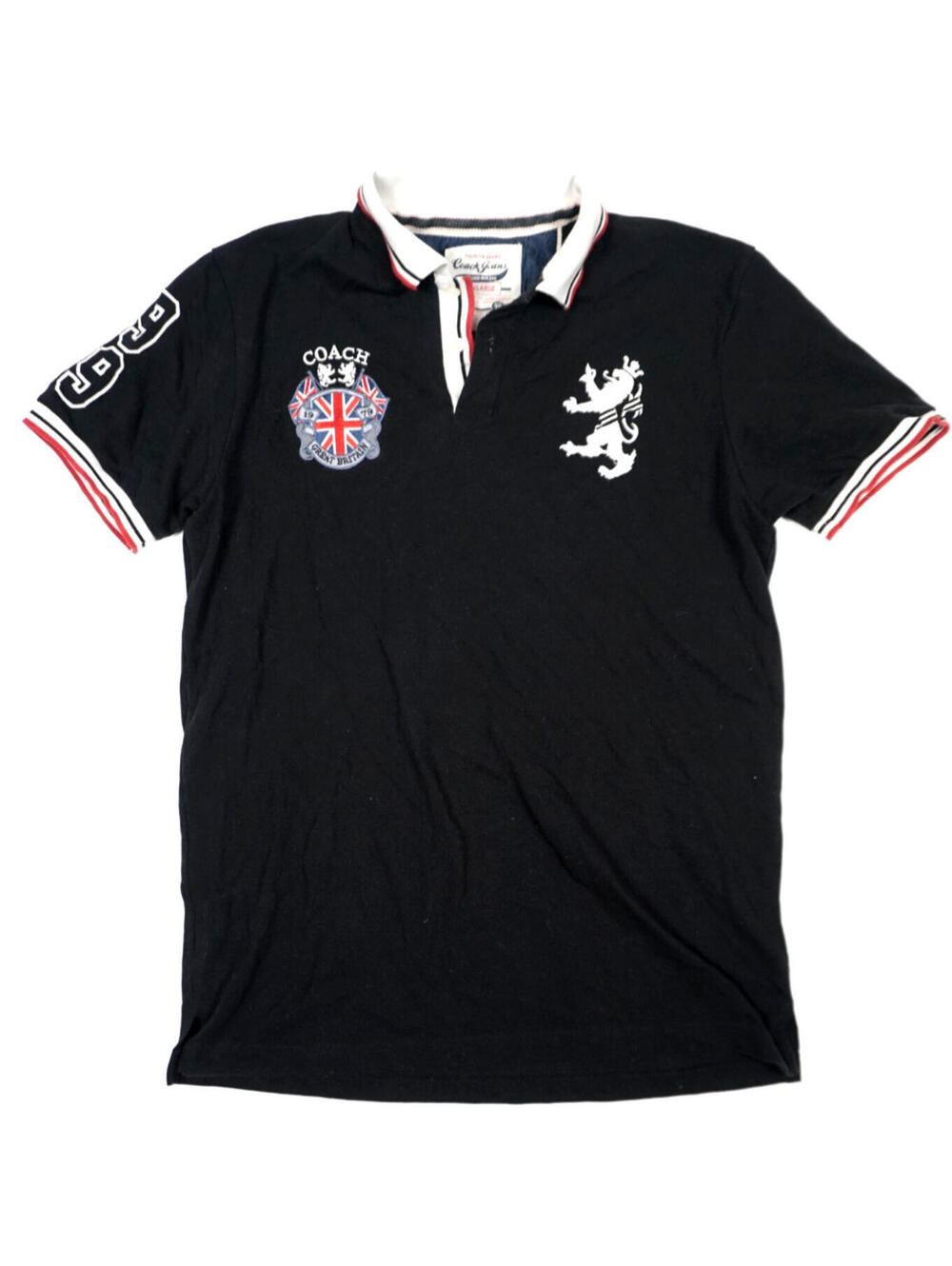 Vintage Coach Polo Rugby Shirt Mens XXL Black Embroidered UK Great Britain